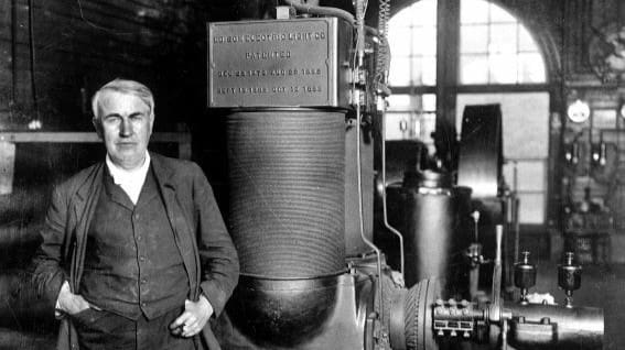Thomas Alva Edison (1847–1931), American inventor and businessman photographed in his factory