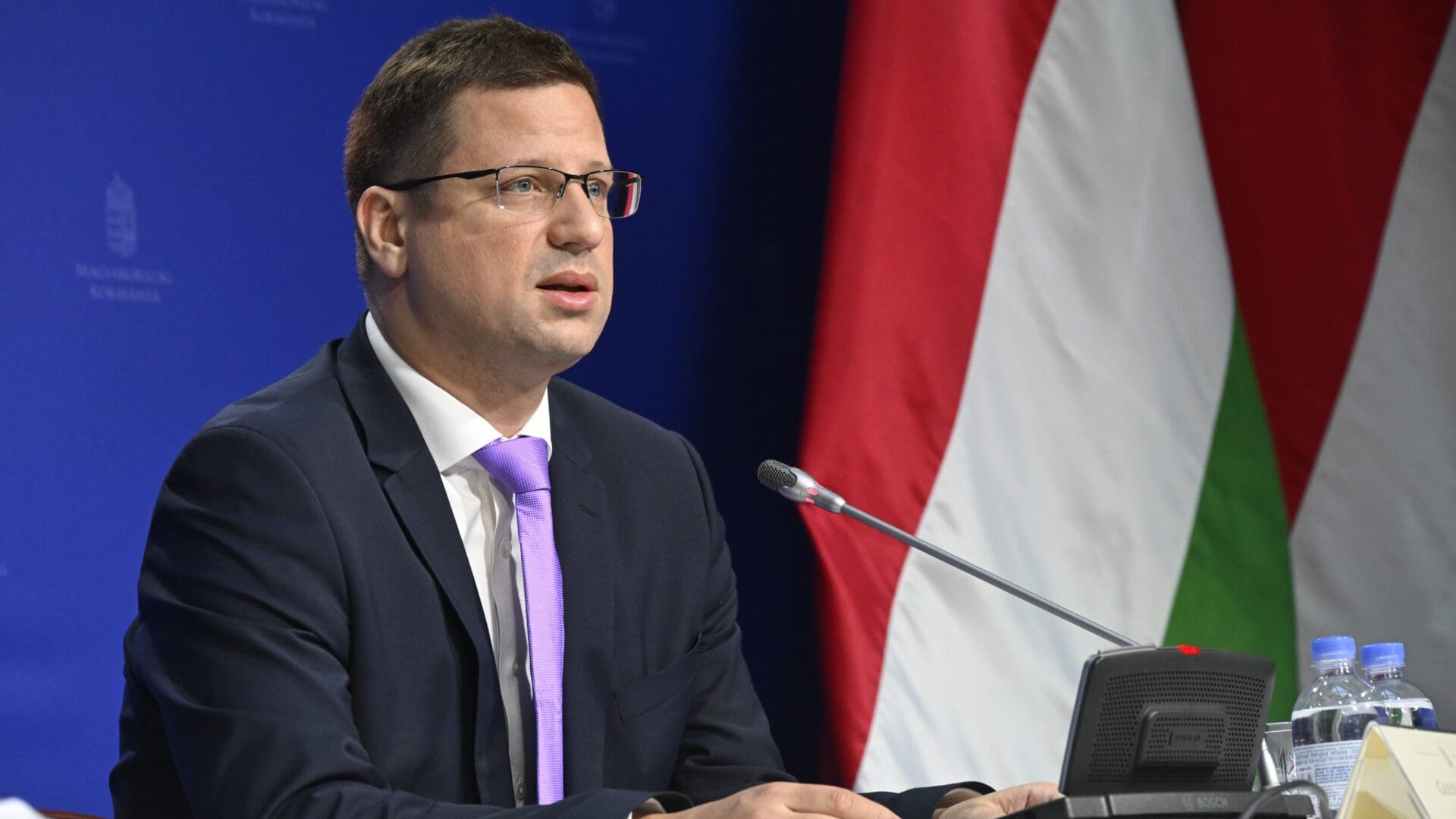 Minister of the PM's Office Gergely Gulyás briefs the press on 23 May 2024