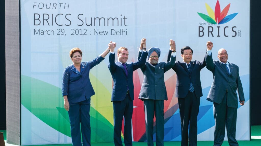 The leaders of Brazil, Russia, India, China, and South Africa meet at the annual BRICS Summit. New Delhi, India, 29 March 2012