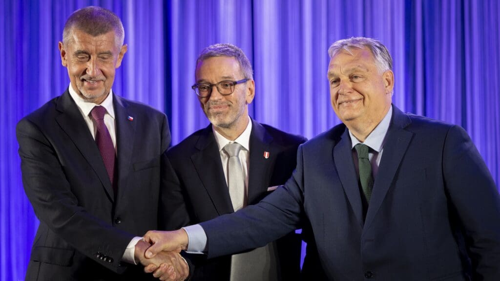 Andrej Babiš, Herbert Kickl and Viktor Orbán in Vienna on 30 June 2024