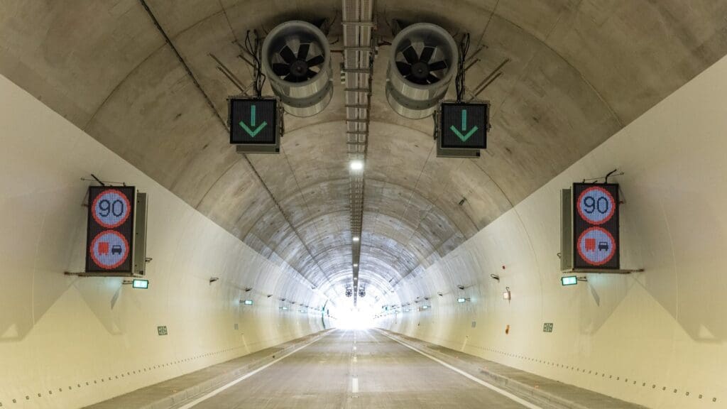 One of the twin tunnels along the M85 expressway in north-western Hungary on 17 July 2024.