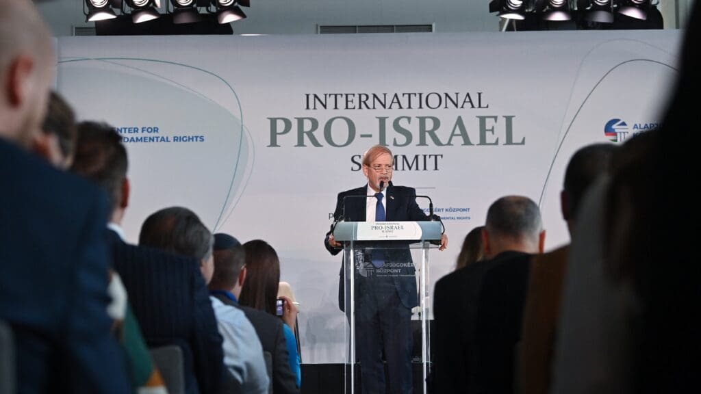 Israeli Ambassador to Hungary Jacov Hadas-Handelsman speaks at the International Pro-Israel Summit in Budapest on 9 October 2023.