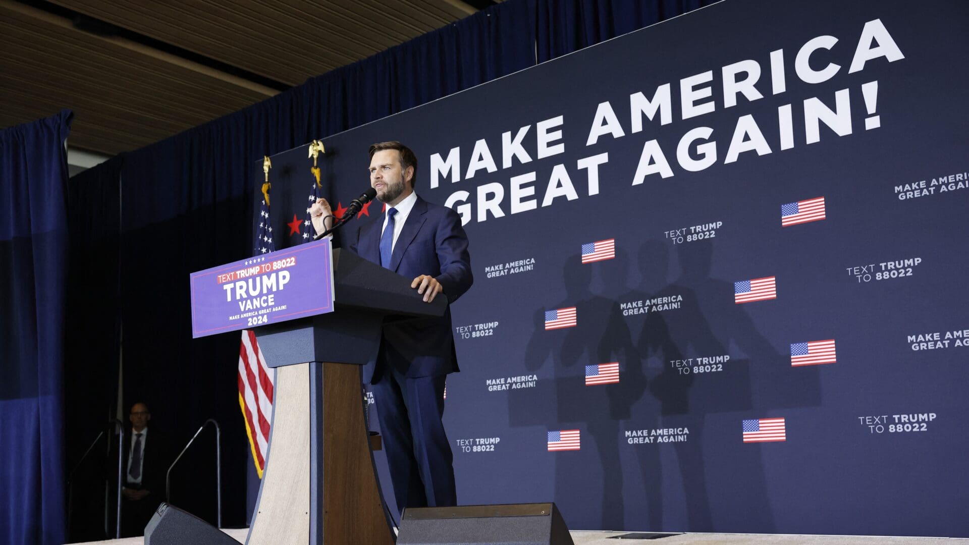 Republican vice presidential candidate Senator JD Vance speaks during a fundraising event at Discovery World on July 16 2024 in Milwaukee, Wisconsin.