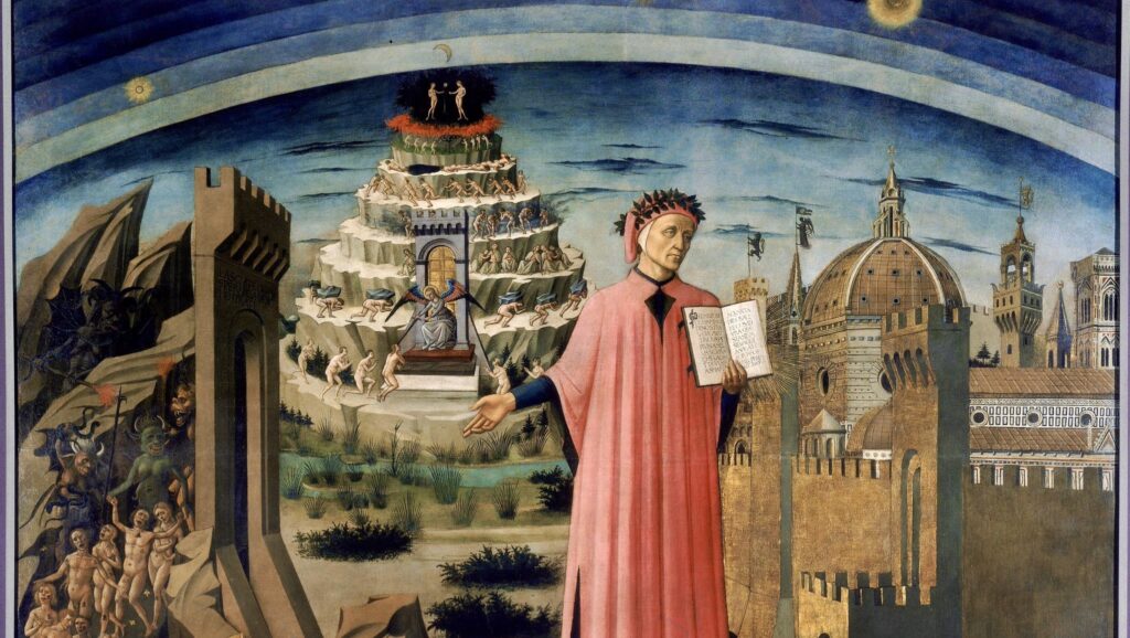 Domenico di Michelino, The Divine Comedy by Dante (1465). Cattedrale di Santa Maria del Fiore, Piazza del Duomo, Florence, Italy