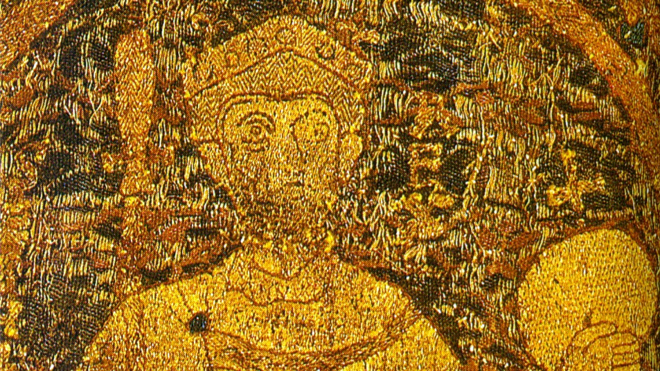 Portrayal of St Stephen (Stephen I of Hungary) on the coronation pall (detail, 11th century)