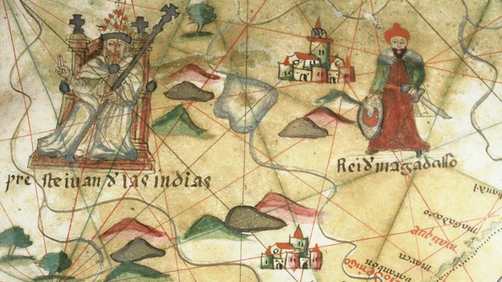 Prester John of the Indies. Close-up from a portolan chart. Shelfmark: MS. Douce 391. (by unknown author, late 16th century)