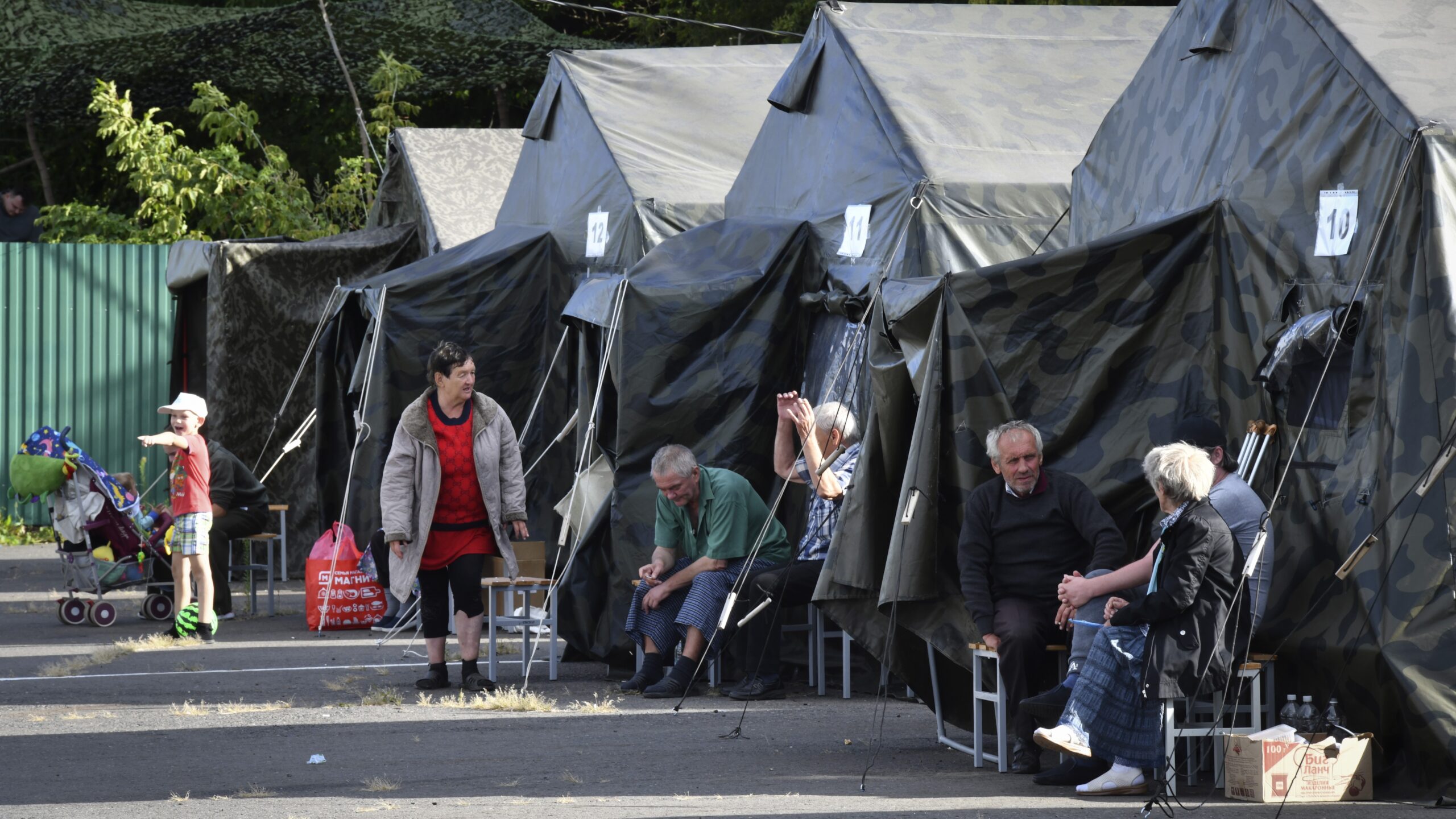 Evacuated Kursk residents in a temporary camp near Kursk, Russia on 12 August 2024