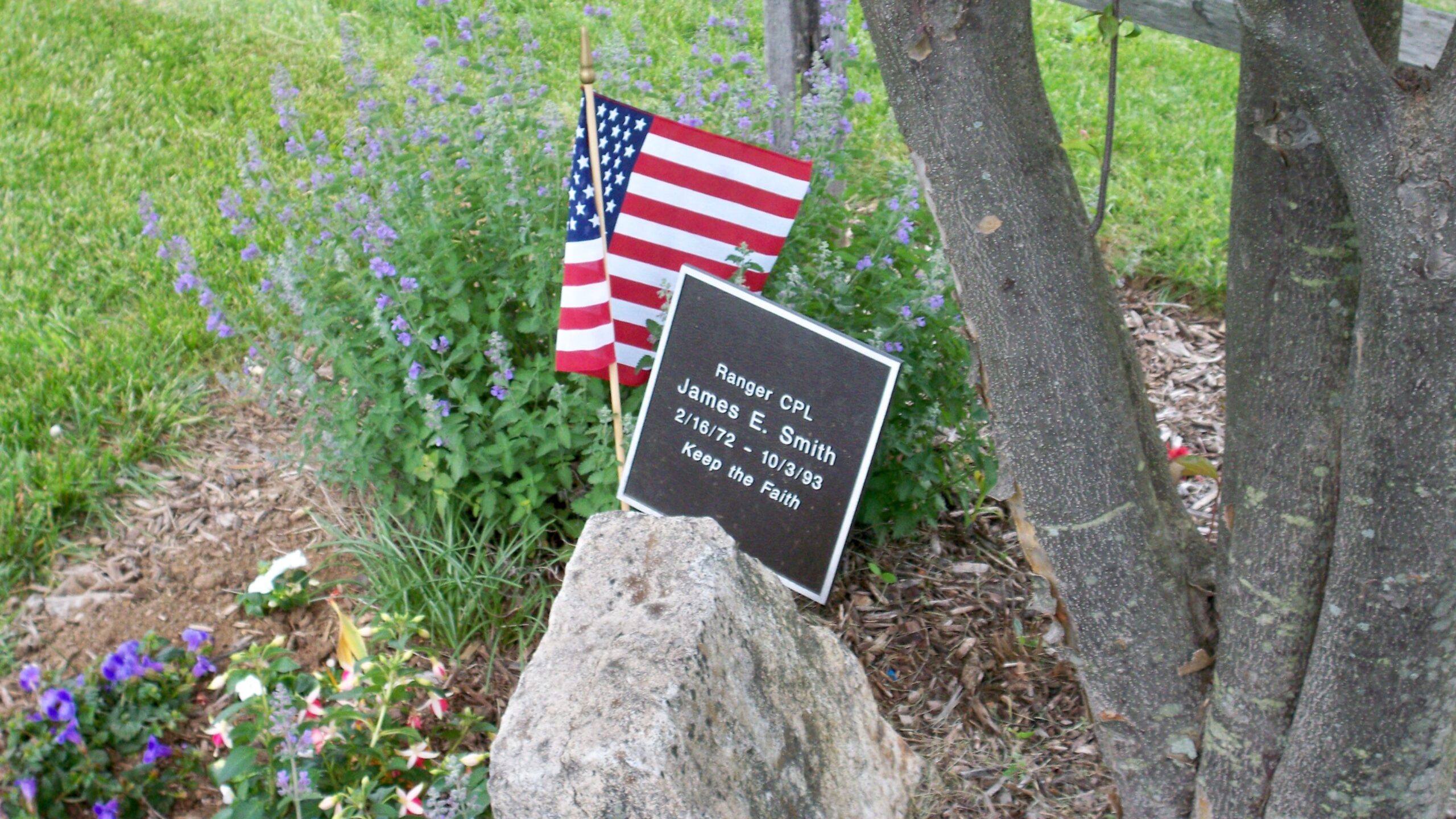 Memorial for Cpl Jamie Smith, who fell in the Battle of Mogadishu, in Rock Spring Park, Schooley's Mountain, NJ