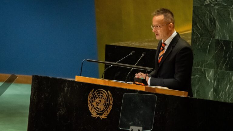 Hungarian Foreign Minister Péter Szijjártó addresses the 79th General Assembly of the United Nations in New York on 25 September 2024.