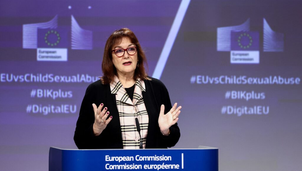 European Commission vice-president in charge for Democracy and Demography Dubravka Suica speaks during a press conference at the EU headquarters in Brussels in 2022