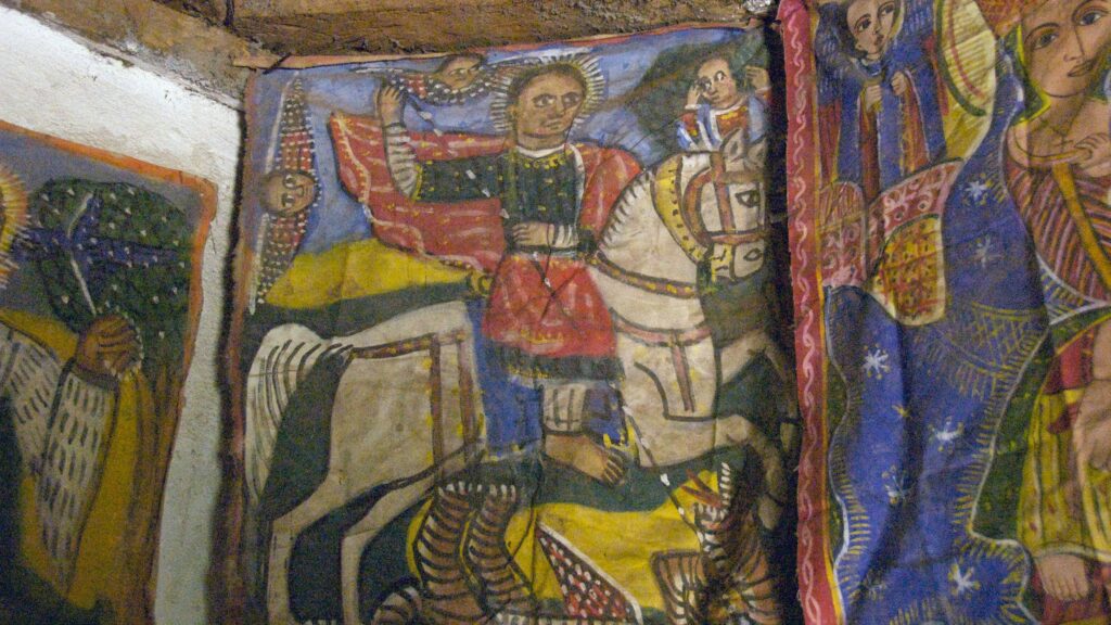 Ethiopian Christian Orthodox Paintings, Yeha, Ethiopia (Centre: St George slaying the dragon)