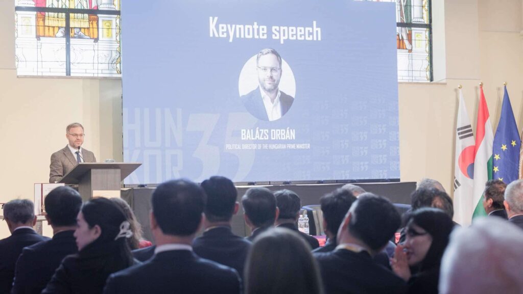 Balázs Orbán speaks at the Hungary–Korea Forum 2024 on 1 October 2024.