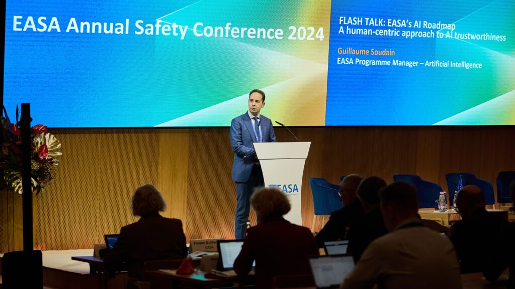 EASA Programme Manager Guillaume Soudain speaks at the conference in Budapest on 31 October 2024.