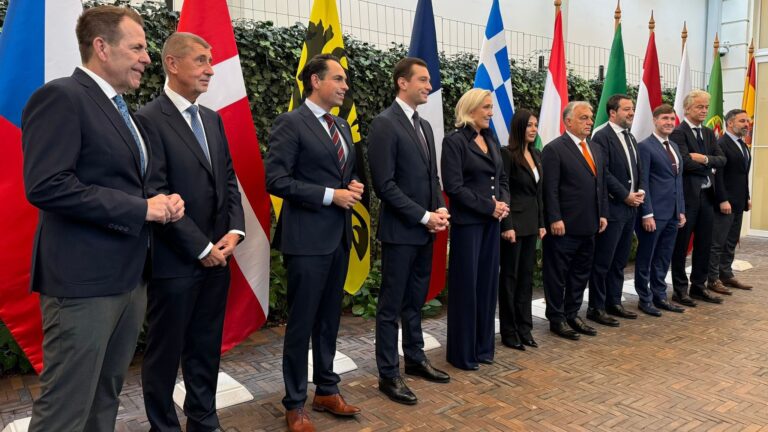 Patriots for Europe leaders pose for a photo ahead of the first PfE summit on 17 October 2024.