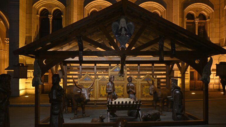 Nativity Scene next to the country’s Christmas tree on Kossuth Lajos Square, Budapest on 1 December 2024