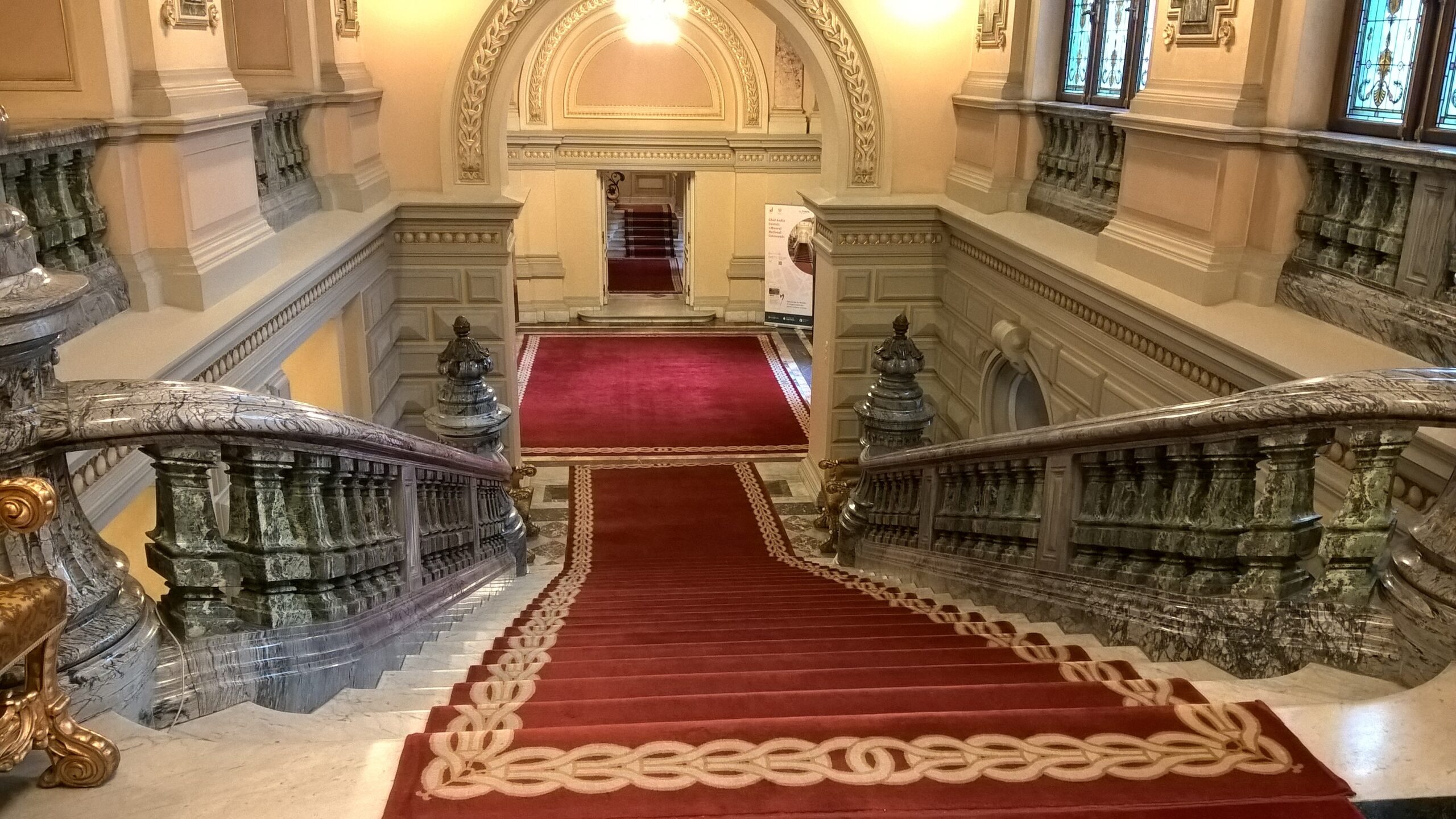 A staircase in the Cotroceni Palace, the official residence of Romanian presidents