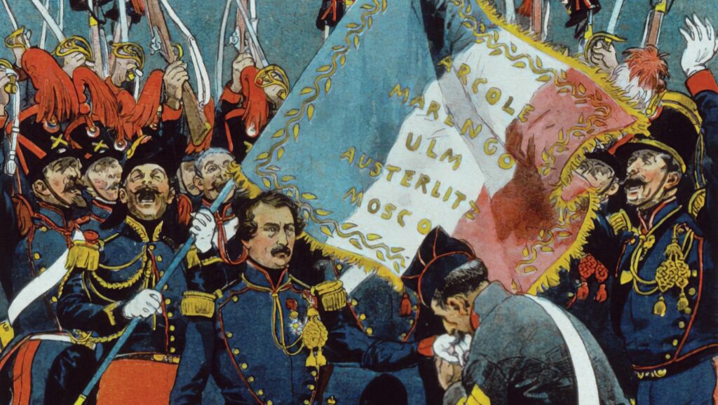 Louis-Napoléon Bonaparte Launching His Failed Coup in Strasbourg in 1836 (1911). An Illustration for Regamey Frédéric’s Elsäessische Druckerei und Verlagsanstalt. Bibliothèque Nationale Universitaire de Strasbourg, France