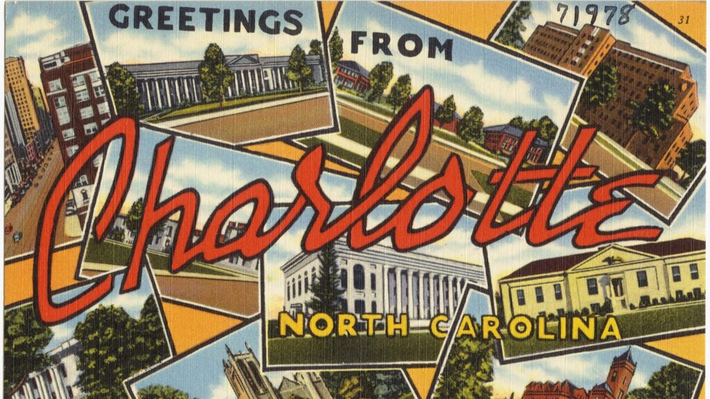 A ‘Greetings from Charlotte, North Carolina’ postcard issued between 1930 and 1945