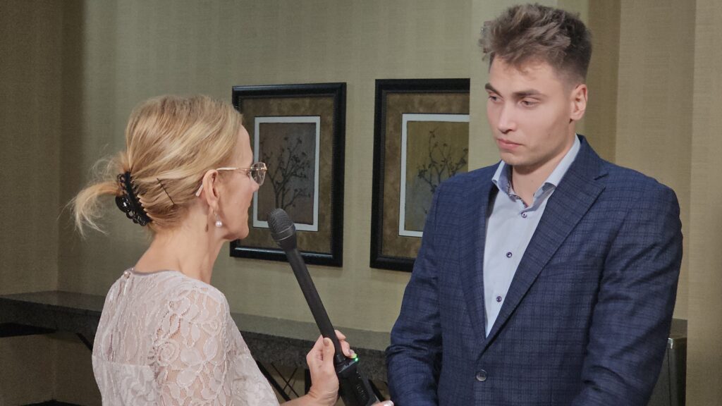 Tamás Novoszáth being interviewed by Ildikó Antal-Ferencz on 30 November 2024. PHOTO: Bocskai Radio