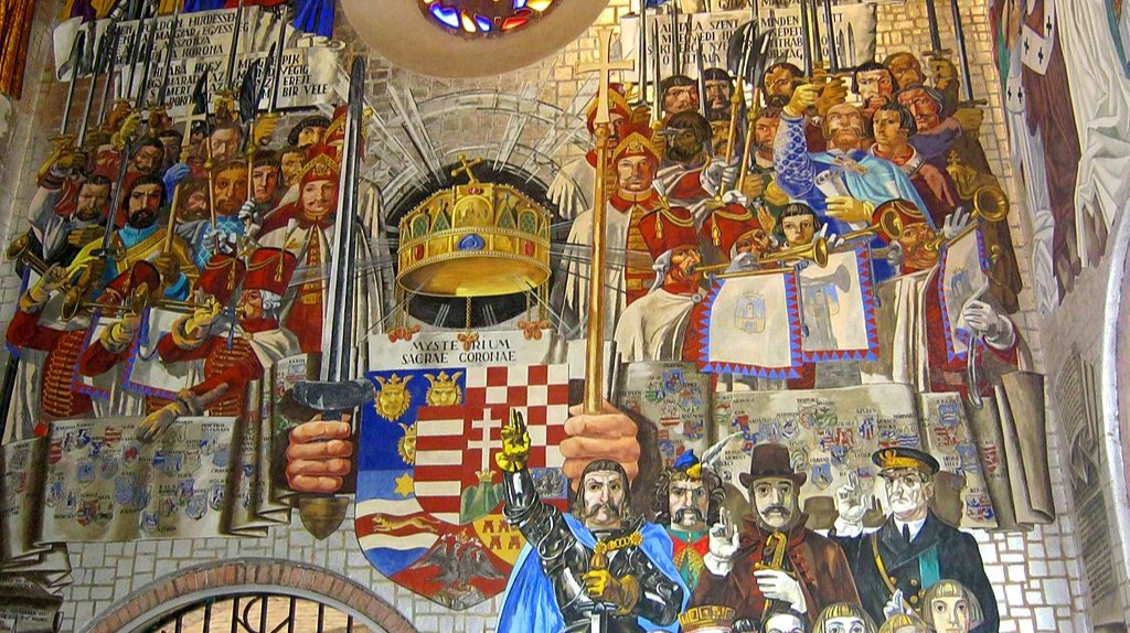 Detail of the secco painted by Vilmos Aba-Novák, decorating the mausoleum of Stephen I