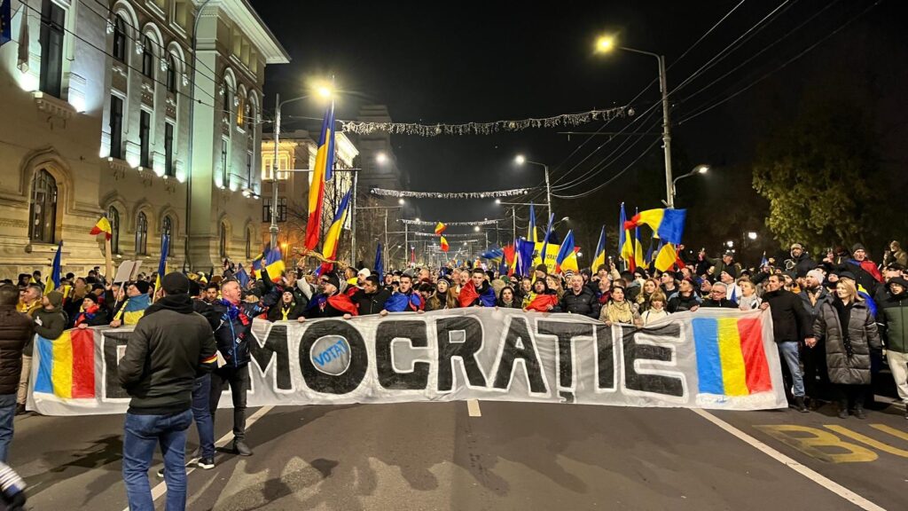 Romanians demonstrate against the annulment of the result of the presidential election on 12 January 2025 in Bucharest