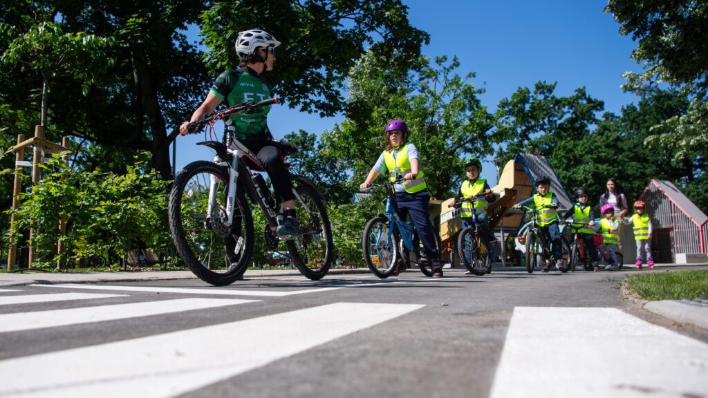 Children at the renewed Children’s Traffic Park in Budapest’s City Park on the day of the inauguration on 10 May 2024