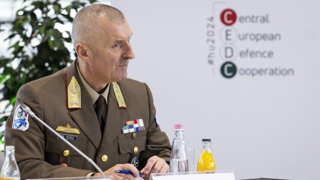 Major General László Sticz, Commander of EUFOR Althea, the European Union peacekeeping mission in Bosnia and Herzegovina at the Central European Defence Cooperation (CEDC) meeting in Budapest on 25 April 2024