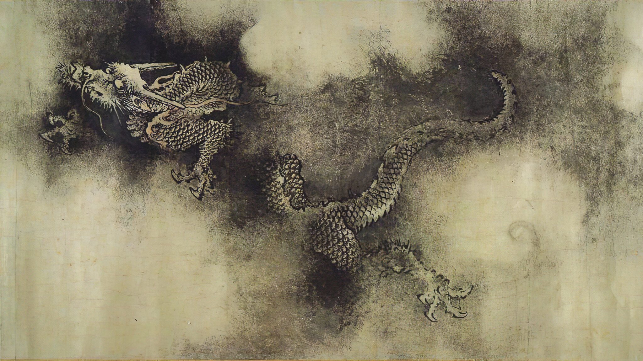 One of the dragons from The Nine Dragons handscroll painted by the Song dynasty’s Chinese artist Chen in 1244 CE. Museum of Fine Arts, Boston, Massachusetts, USA